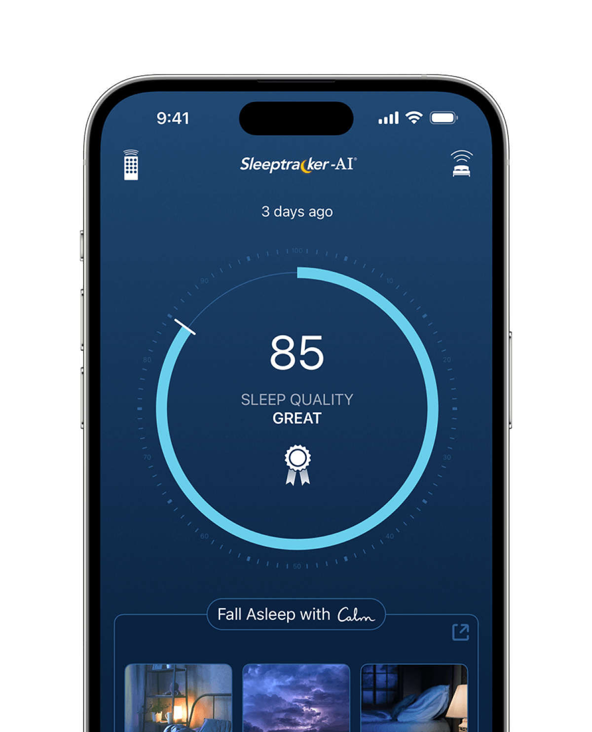 Sleep Tracker App displaying a score of 85