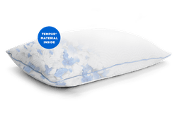 the Tempur-Cloud Adjustable pillow showing the inside fill with a blue badge saying "Tempur material inside"